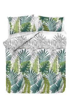 Juego de cama doble de 4 piezas Noctis jungle foliage pattern Algodón Reforzado Blanco Verde