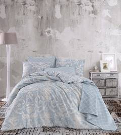 Set di 4 pezzi di biancheria da letto matrimoniale Noctis floreale calice Cotone Poliestere Blu Bianco