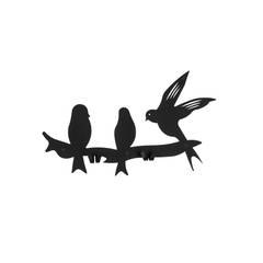 Gancio da parete 2 ganci Takumi 50x30cm 3 uccellini in metallo nero