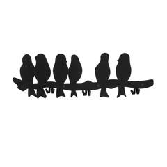 Gancio da parete 3 ganci Takumi 55x18cm 6 uccellini in metallo nero