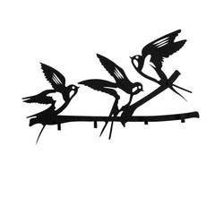 Gancio da parete 4 ganci Takumi 52x32cm 3 uccellini in metallo nero