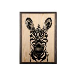 Palliumo Dipinto Decorativo Con Cornice L35xH50cm Testa di Zebra in Legno Massello Motivo Beige e Nero