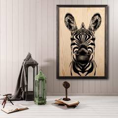 Palliumo Dipinto Decorativo Con Cornice L35xH50cm Testa di Zebra in Legno Massello Motivo Beige e Nero