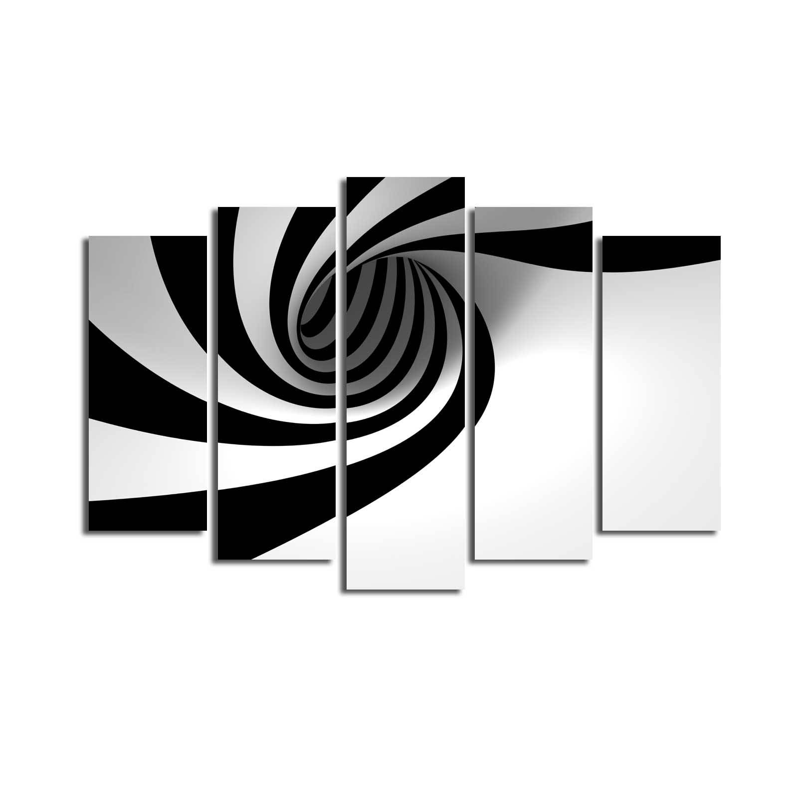 Pentaptyque Atos L105xH70cm Motif Spirale infinie Noir et Blanc