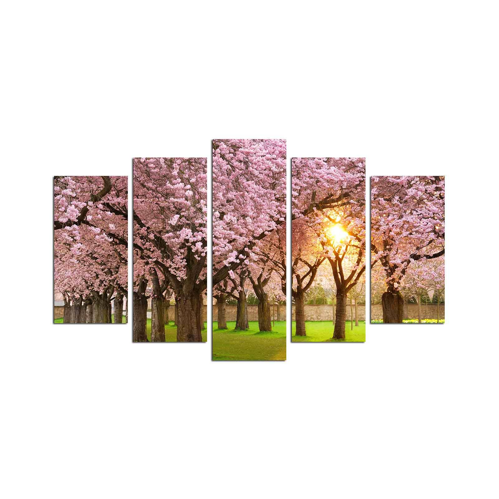 Tableau pentaptyque scénique allées de cerisiers Atos MDF Multicolore