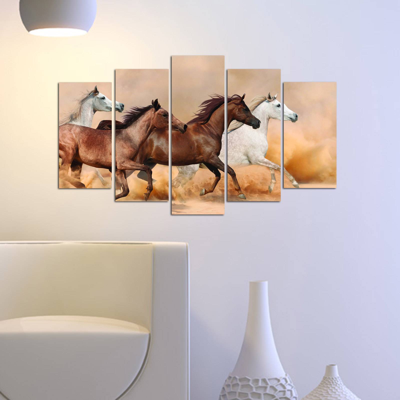Pentaptych schilderij paarden in galop Atos MDF Multicolour