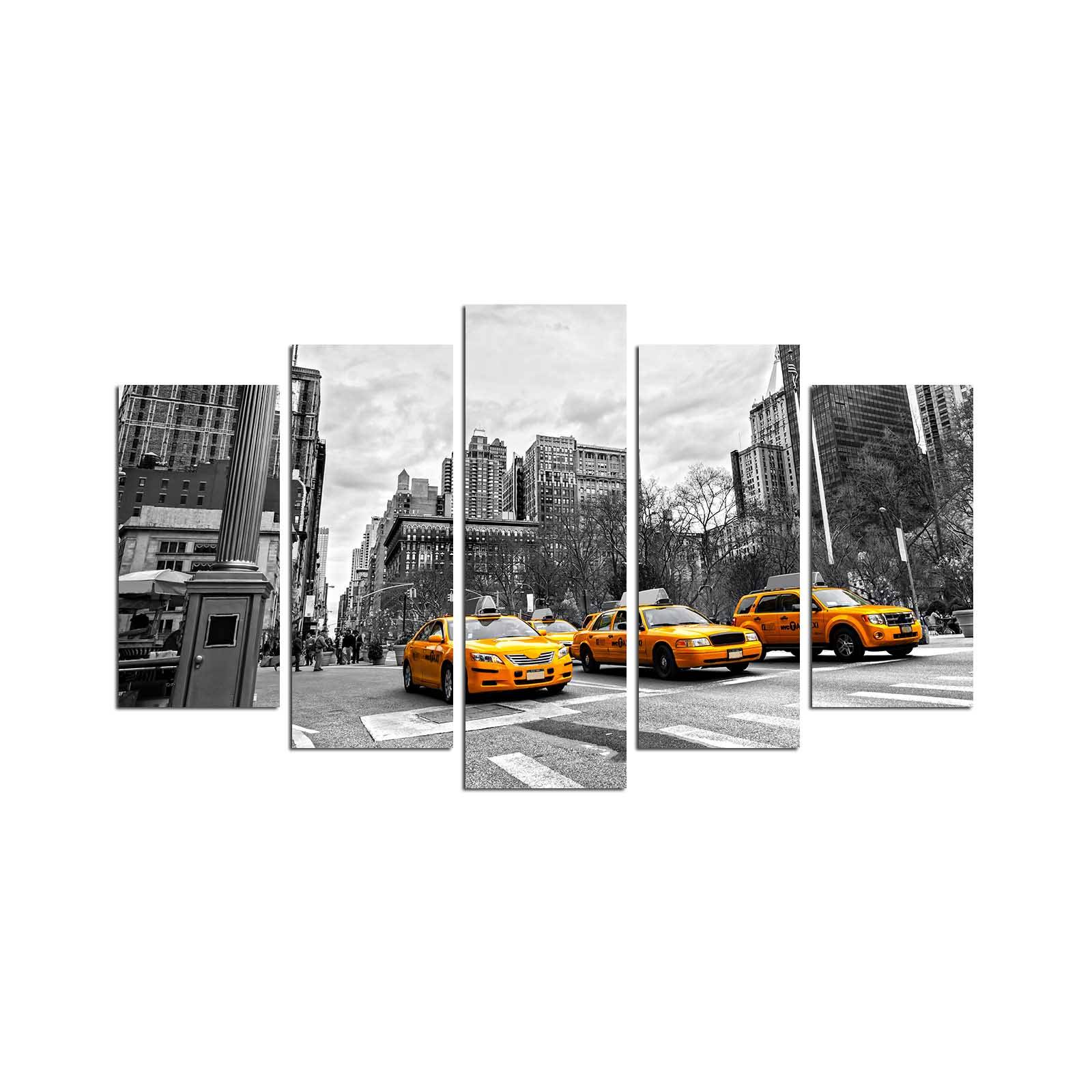 Pentaptych schilderij New-York straat taxi's Atos MDF Multicolour