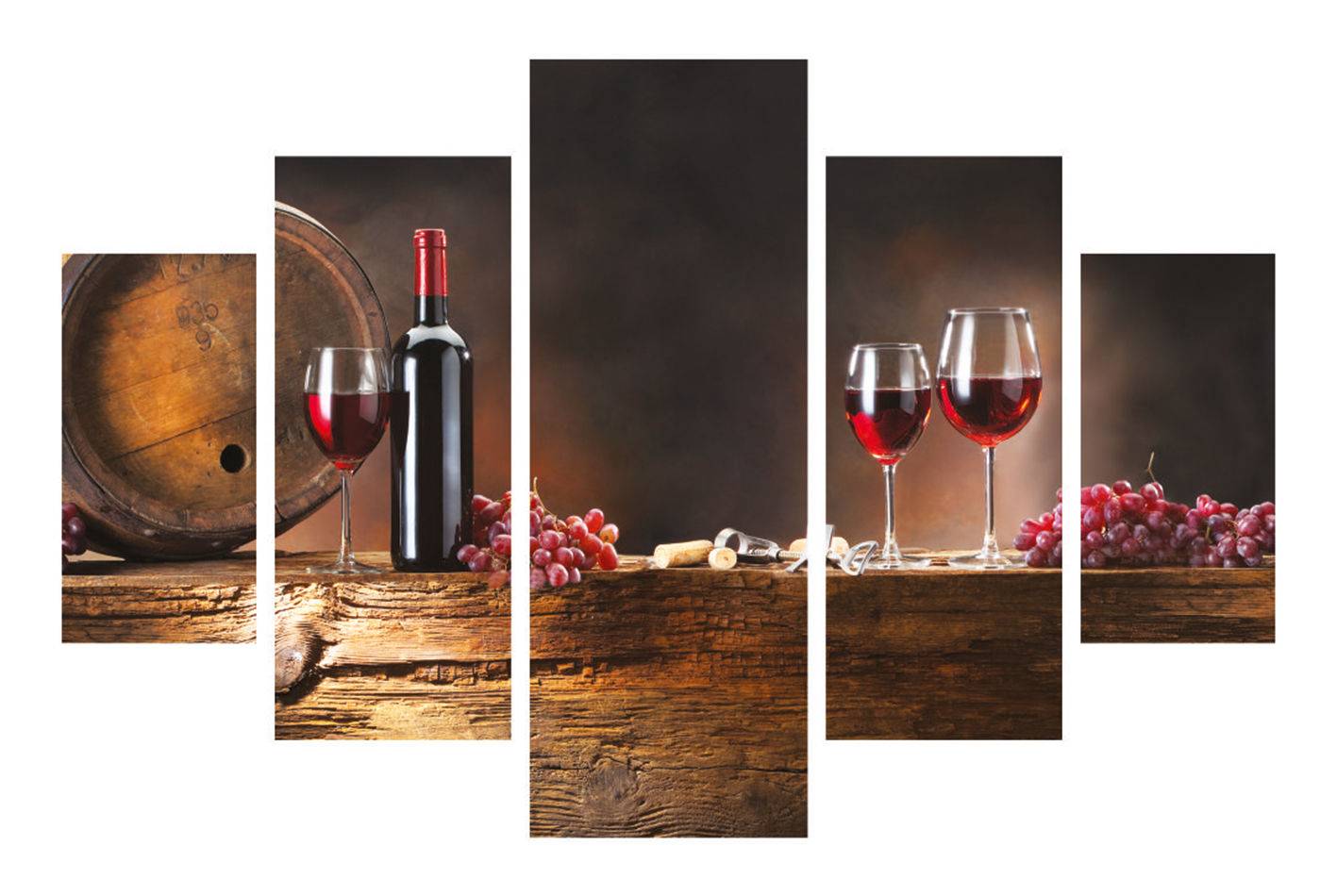 Pentaptyque Atos L92xH56cm Bois Motif Bouteille et verre à vin Rouge et Noir