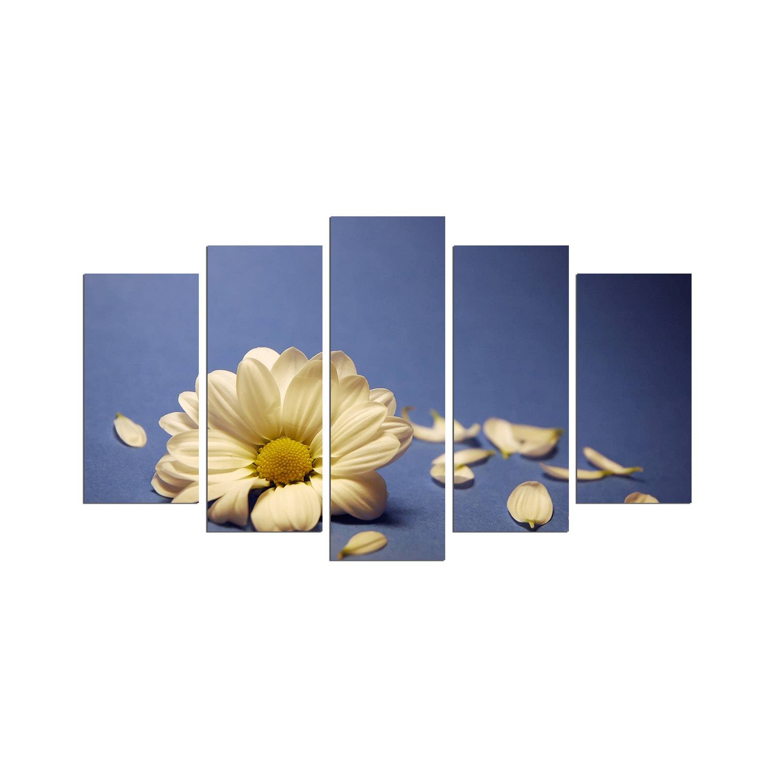 Pentaptychon Atos White Daisy Flower und blauem Hintergrundmuster
