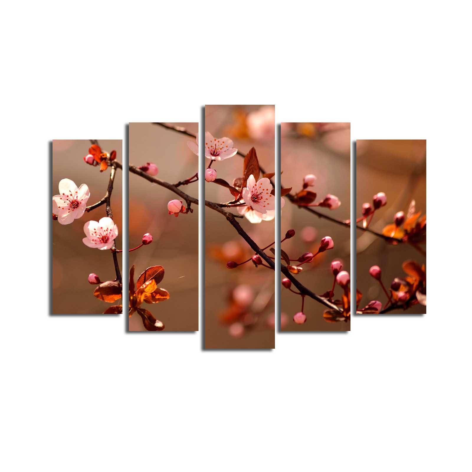 Pentaptyque tableau Atos Motif Fleurs cerisier