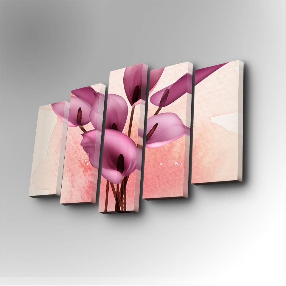 Pentaptyque Atos Motif Fleurs de calla en aquarelle Nuances de rose