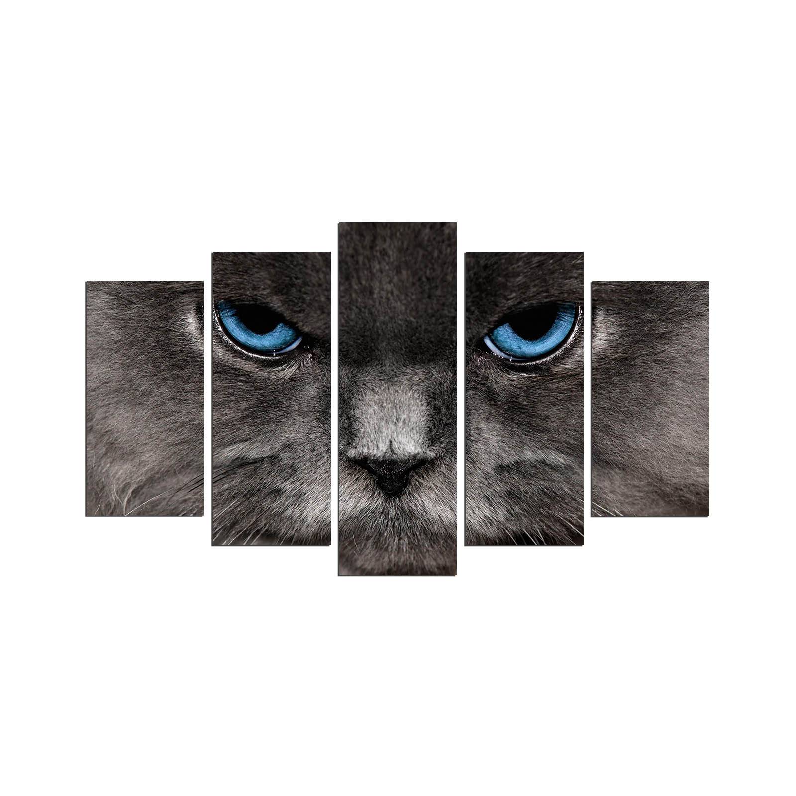 Pentaptyque Atos Motiv Nahaufnahme, Katze Grau und Blau