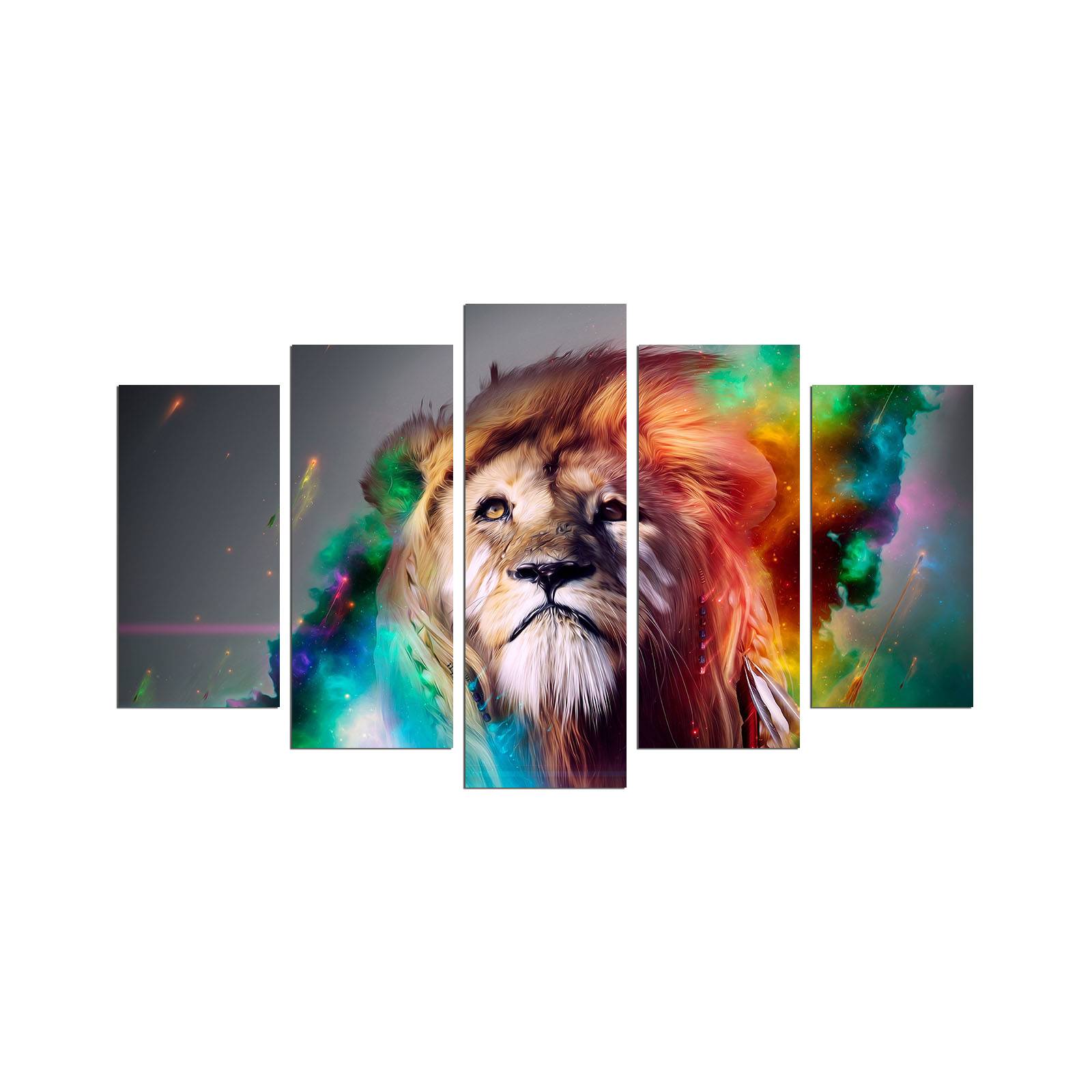 Pentaptych schilderij kosmische leeuw Atos MDF Multicolour