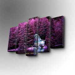 Pentaptyque Atos Landschaftsmotiv, Chalet Violett und Blau