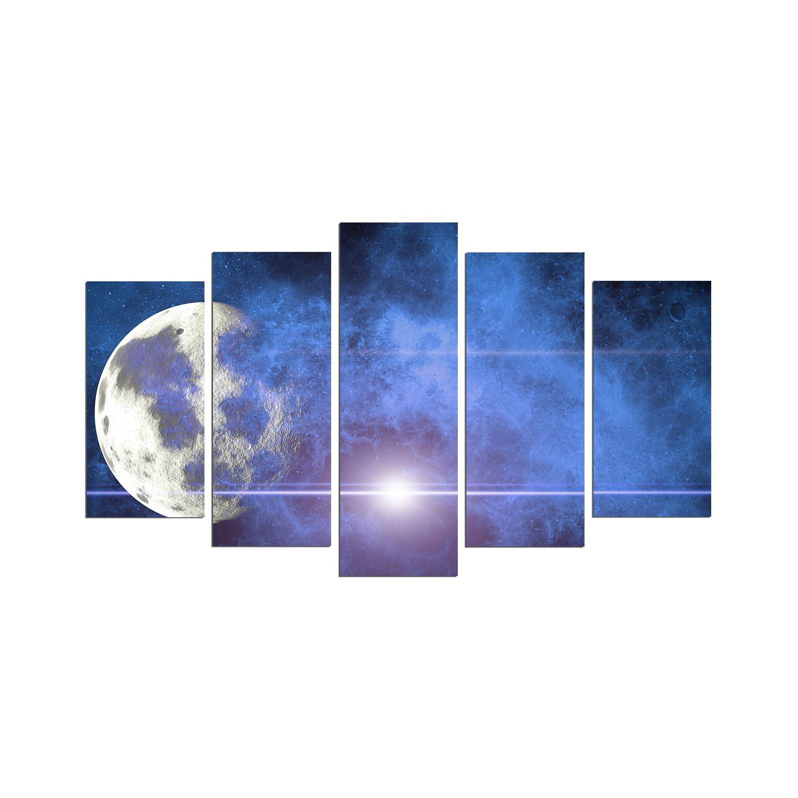 Pentaptych schilderij volle maan met blauwe rook Atos MDF Multicolour