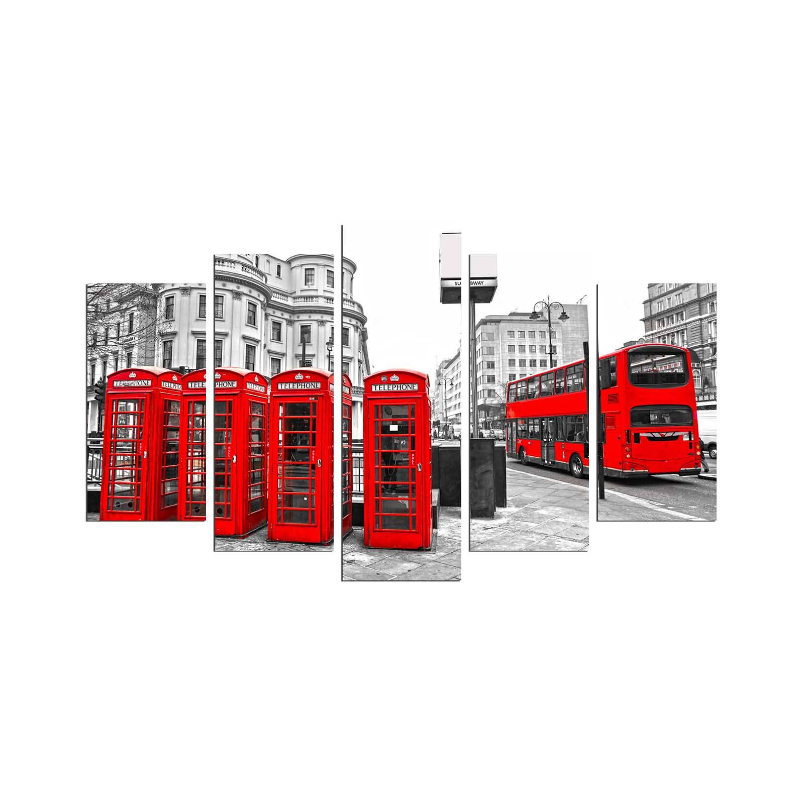 Pentaptychon Grex L110xH60cm Telefonzellen Muster, London Rot und Grau