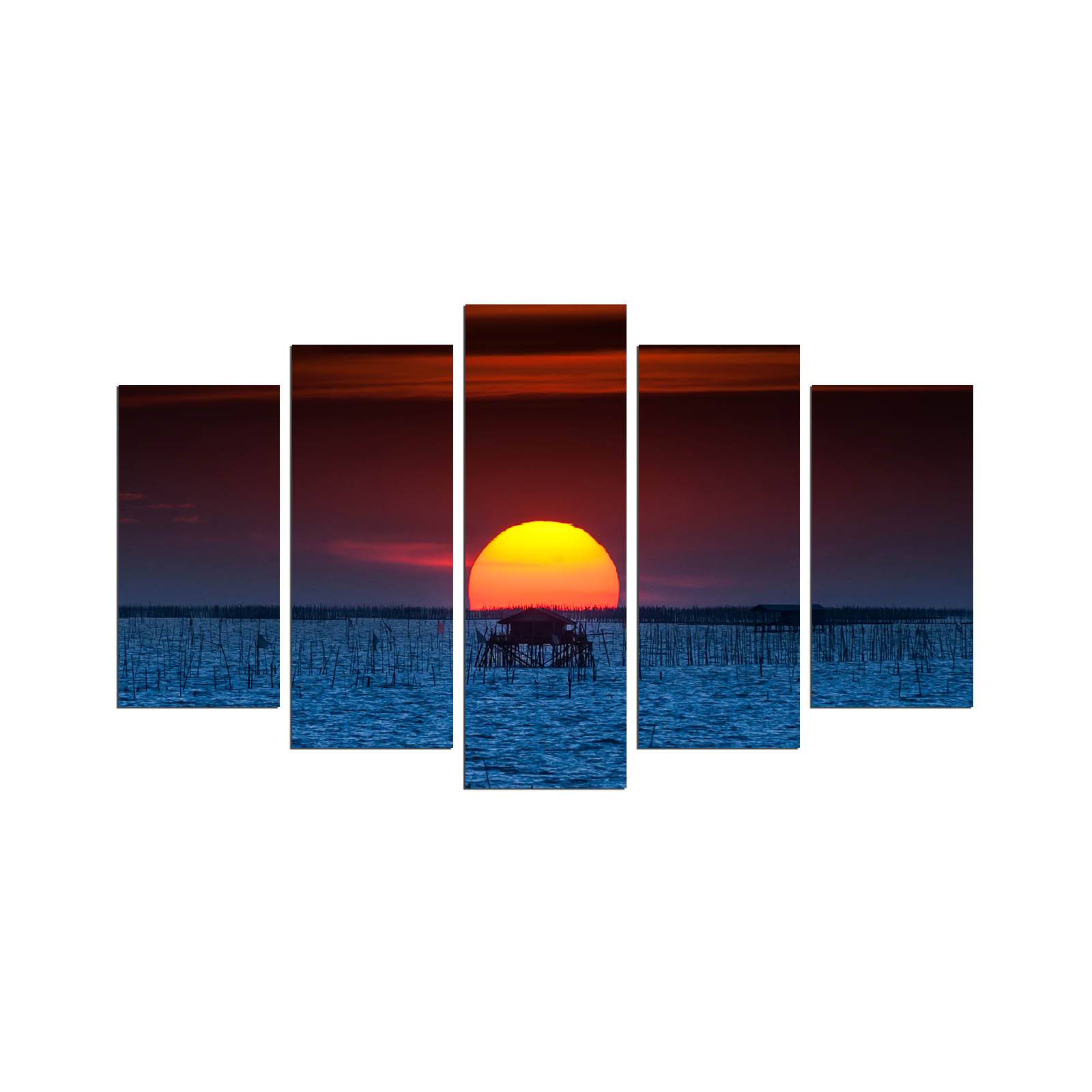 Pentaptyque Grex L110xH60cm Motif Coucher de soleil au bord de l'océan Multicolore