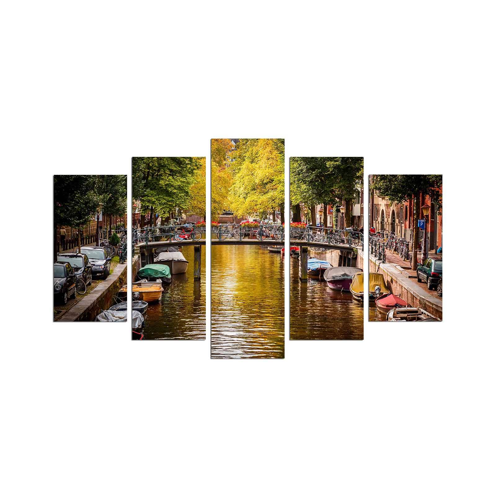 Cuadro pentaptico Grex Puente de Amsterdam sobre el canal MDF Multicolor
