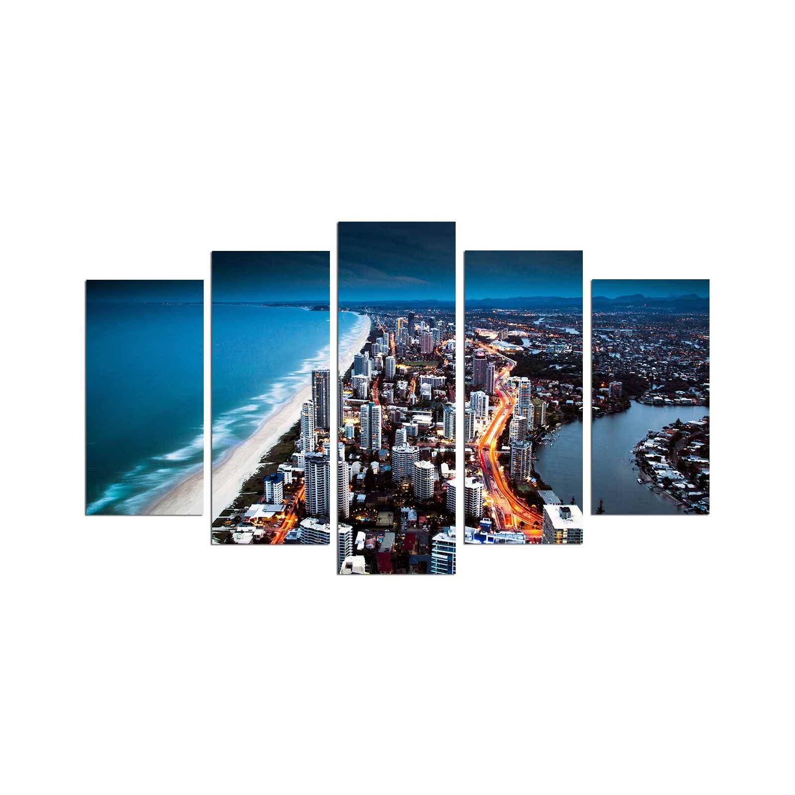 Cuadro pentaptico Grex Australia Gold Coast City MDF Multicolor