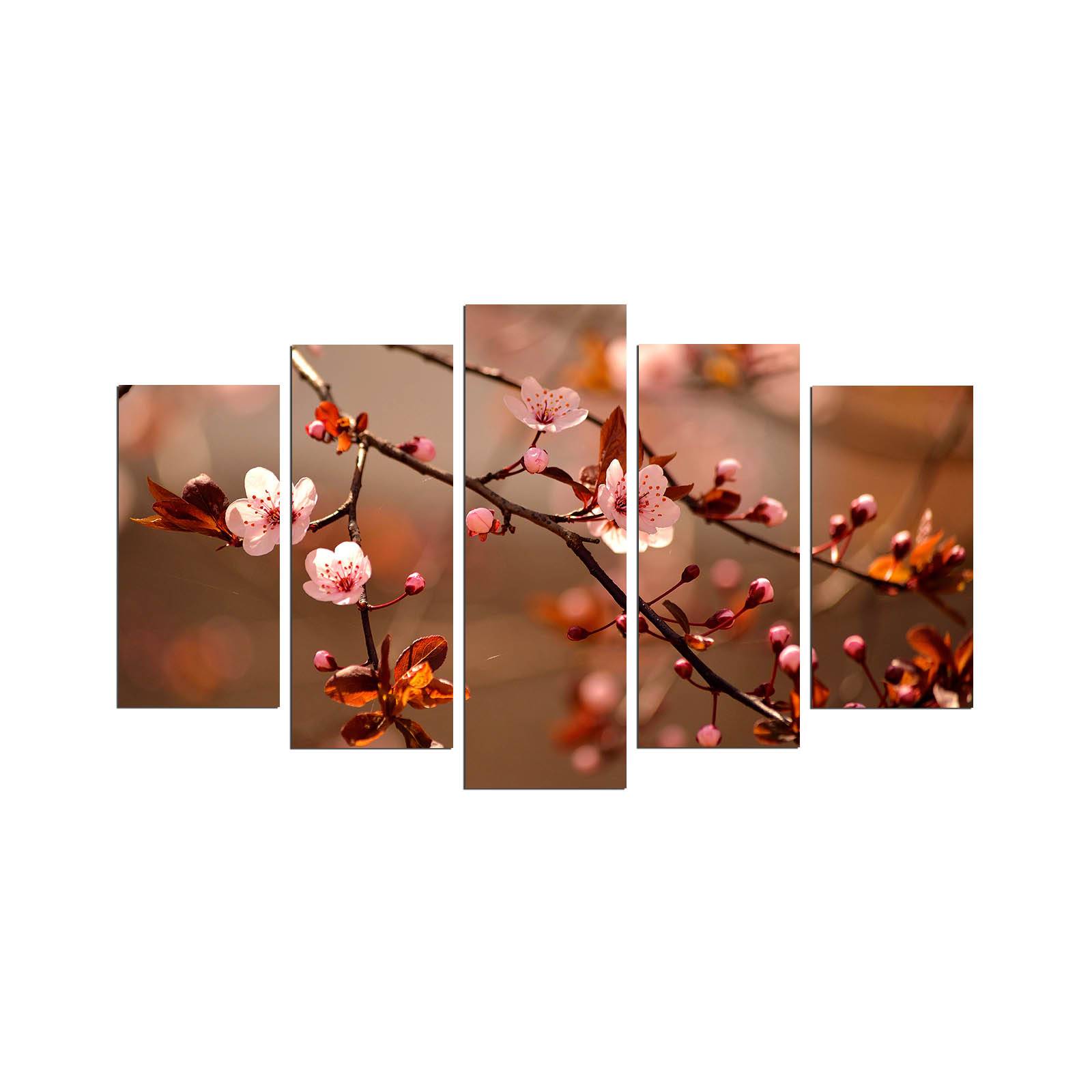 Pentaptyque Grex Motif Branches cerisier fleuries Sépia
