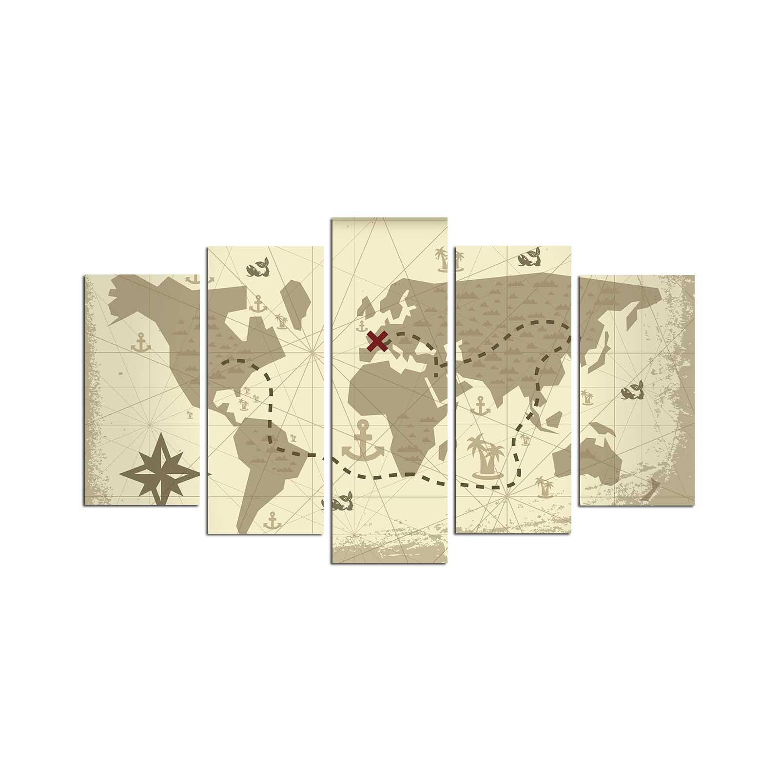 Pentaptyque Grex Motif Carte du monde itinéraire