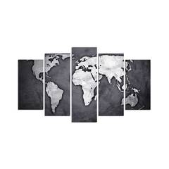 Pittura Pentaptych Grex mappa del mondo MDF Shades of Grey