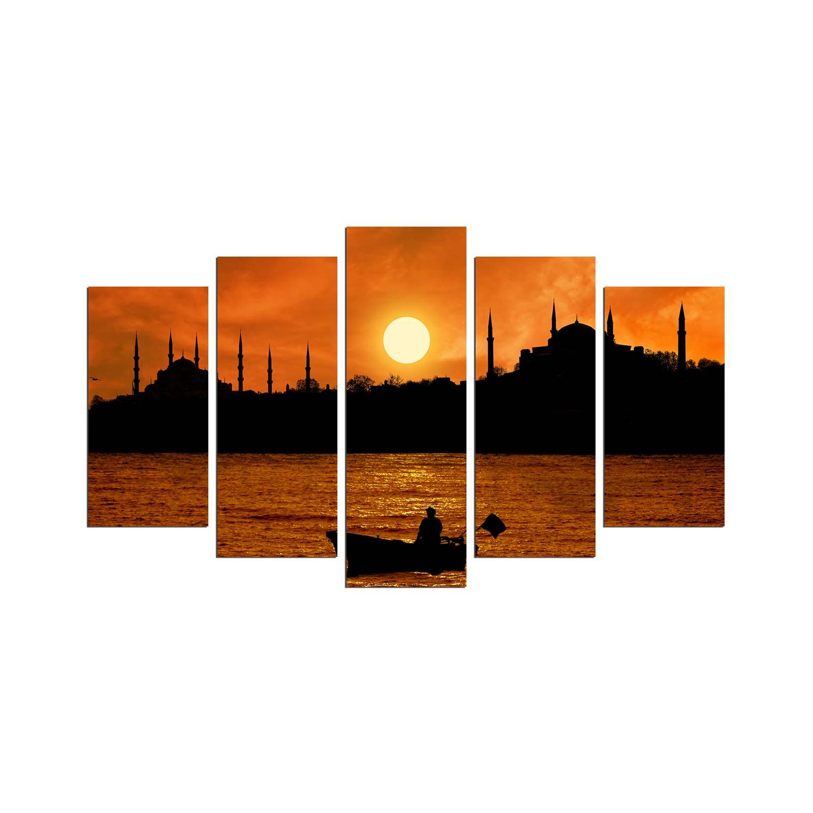 Pentaptych schilderij Grex zonsondergang over Istanbul Multicolour