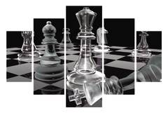 Cuadro pentáptico Grex tablero de ajedrez MDF Negro Gris