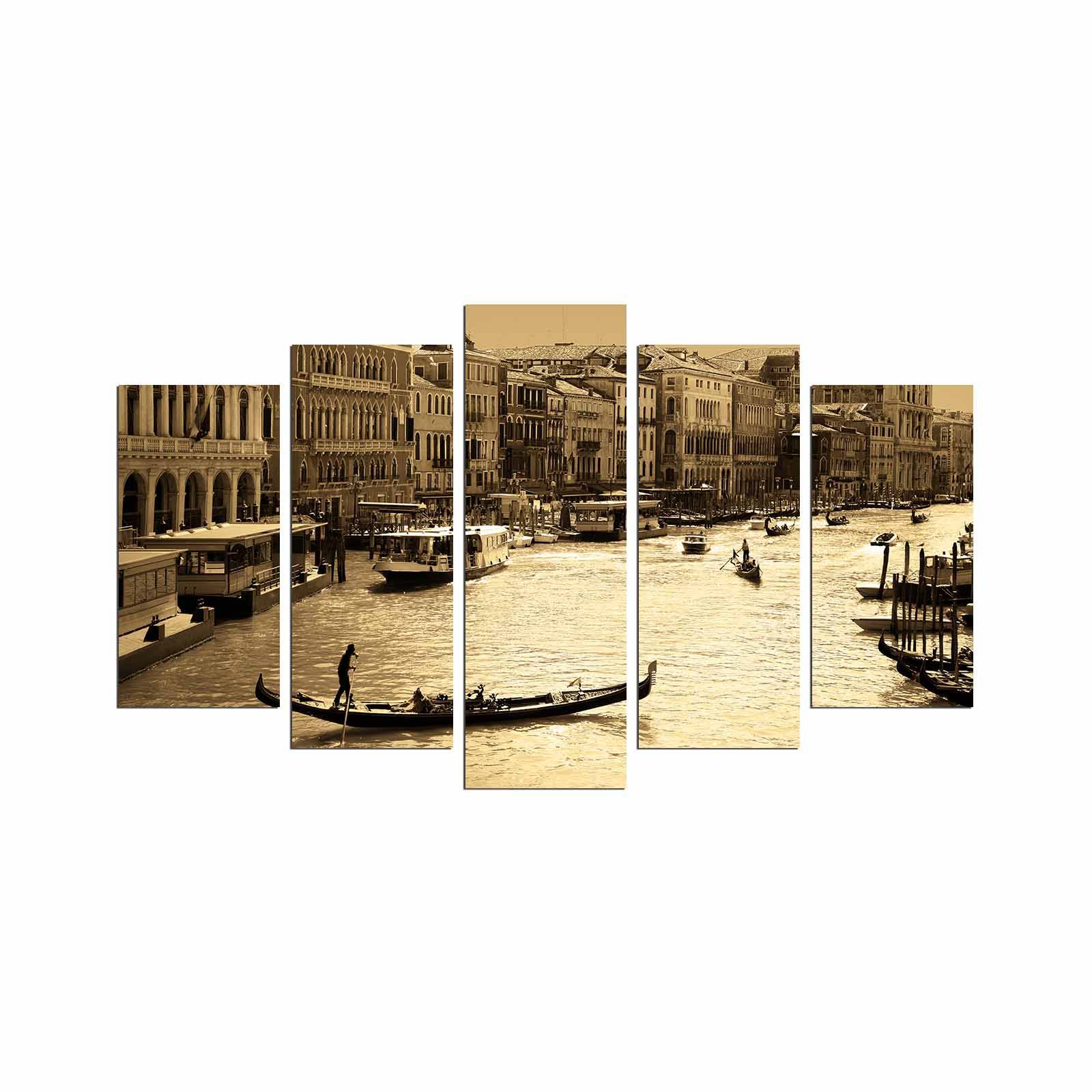 Pentaptych schilderij Grex Grand Canal in Venetië MDF Sepia