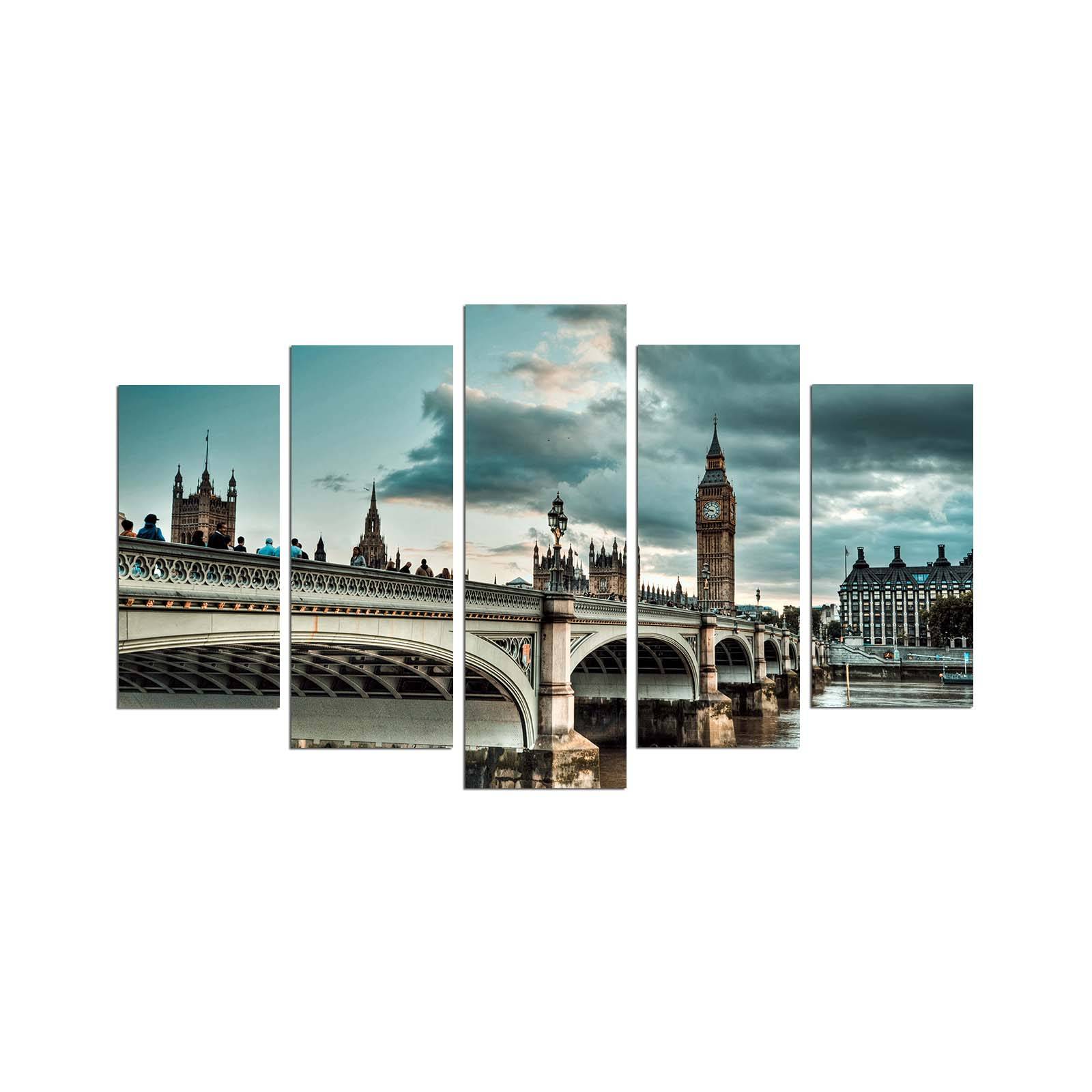 Pentaptych schilderij Grex London Big Ben Bridge MDF Multicolour