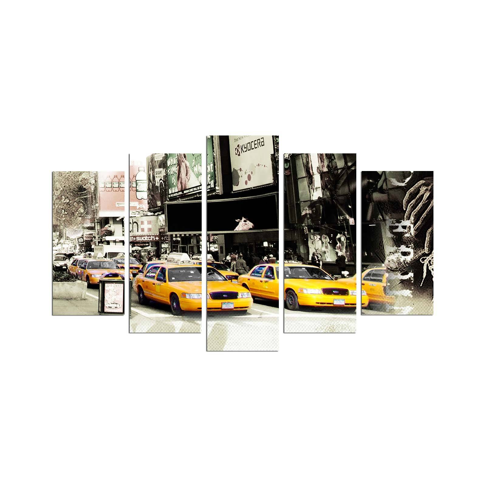 Pentaptych schilderij Grex New York gele taxi's MDF Multicolour