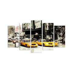 Pentaptych schilderij Grex New York gele taxi
