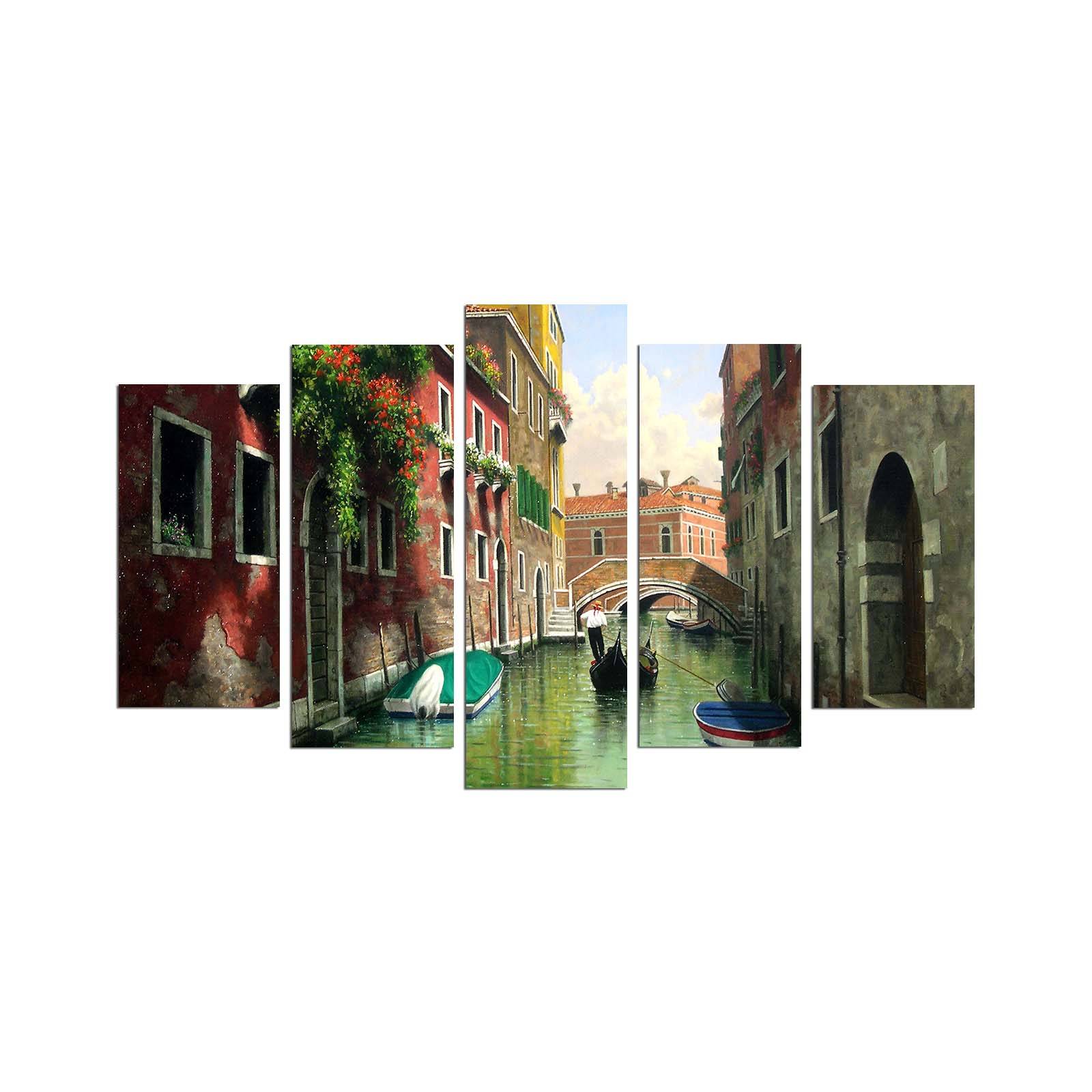 Pentaptyque tableau Grex peinture scène vénitienne de jour MDF Multicolore