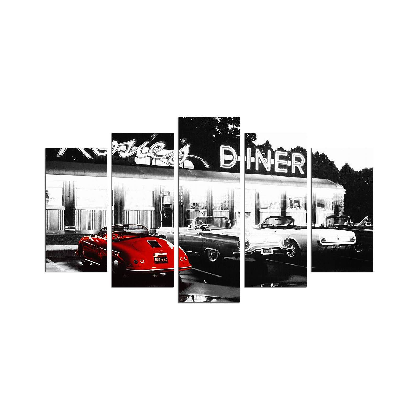 Pentaptyque Grex Motif Restaurant et voiture Rouge, Noir et Blanc