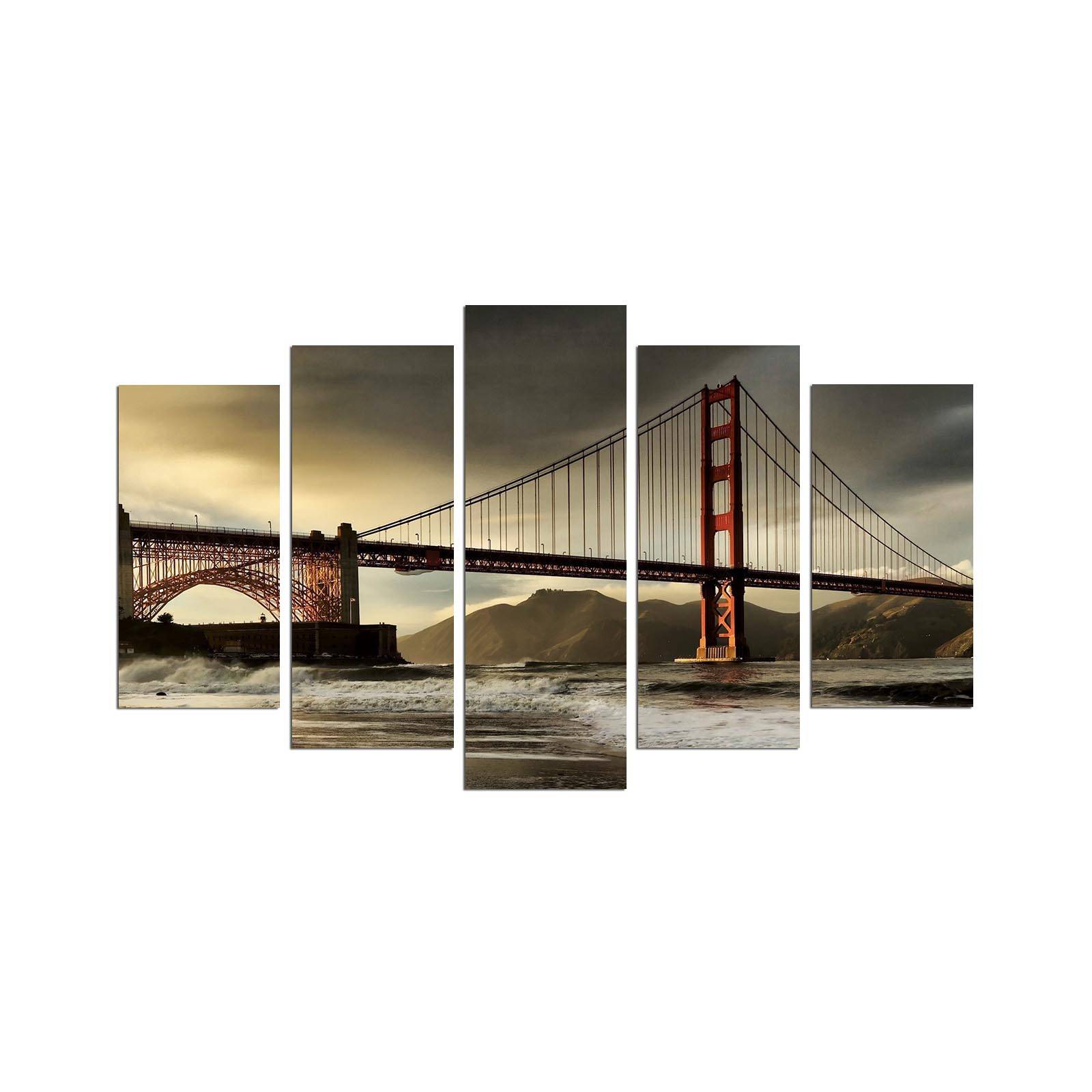 Pentaptych pittura Grex San Francisco Golden Gate foschia MDF Multicolore