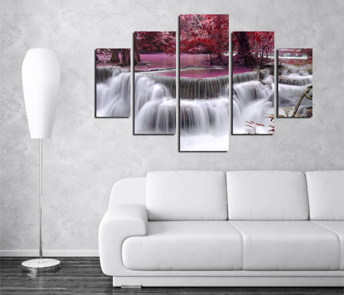 Pentaptych schilderij Grex natuur waterval roze MDF Multicolour