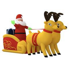 Weihnachtsmann und aufblasbare Rentiere mit LED Cremona L220xH130cm Stoff Rot und Gelb