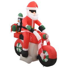 Père Noël sur moto gonflable avec LED Electra H160cm Tissu Rouge