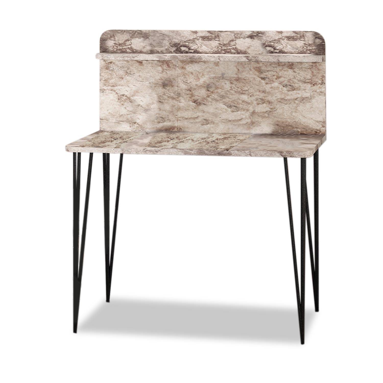 Bureau avec étagère pieds métal Pingmao Effet marbre Blanc