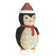 Weihnachtspinguin mit LEDs, Hut und Halswärmer Rot Anaud H180cm Stoff Schwarz und Weiß