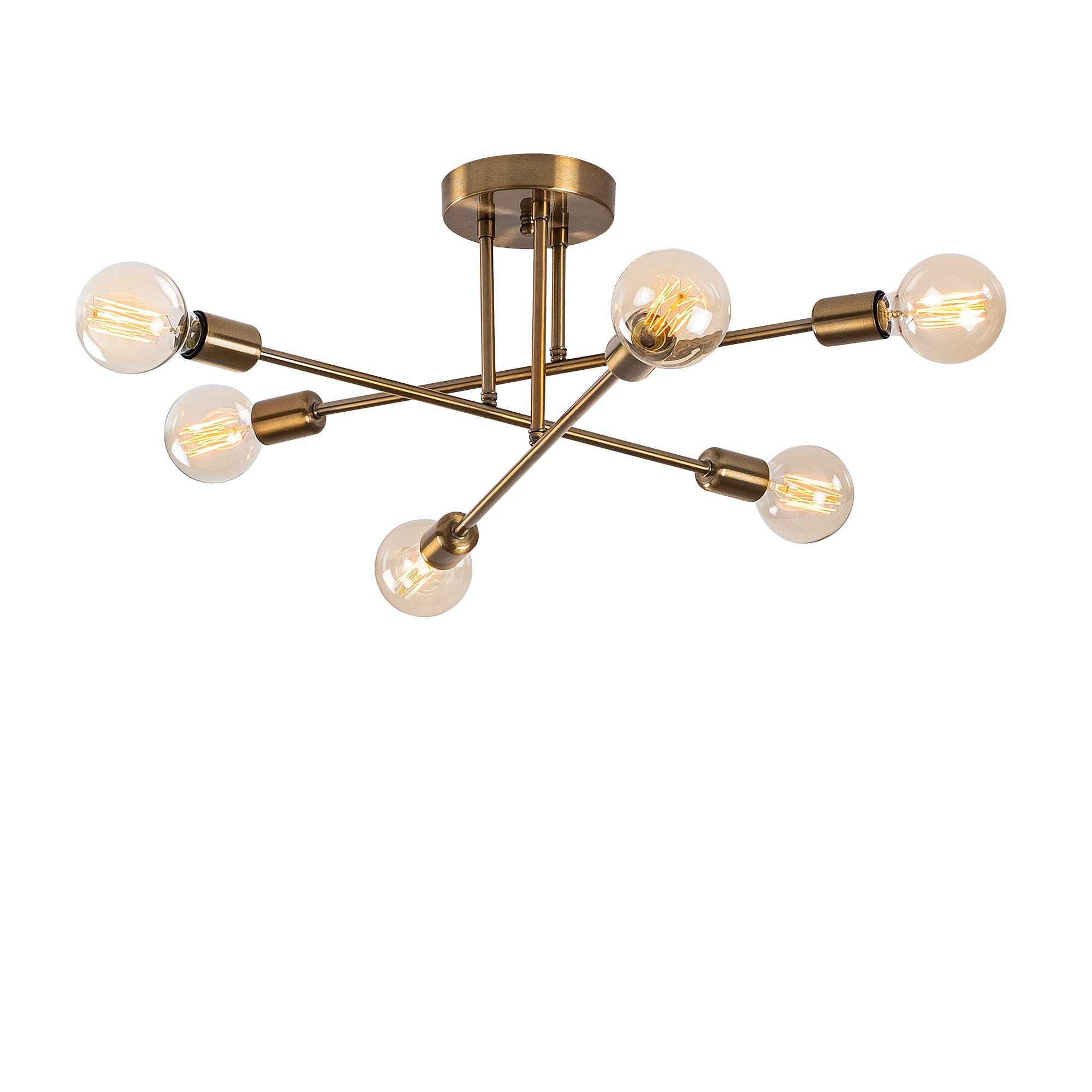 6-lamps hanglamp/plafondlamp Laterna Antiek goud metaal