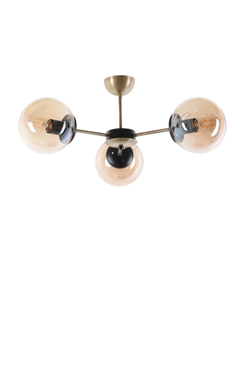 Plafondlamp 3 globes Y Bulla steun Metaal Glas Goud Amber