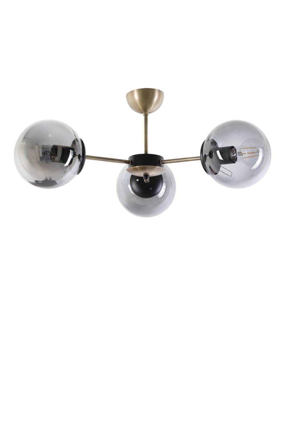 Lámpara de techo 3 globos soporte Y Bulla Metal Vidrio Dorado Ahumado