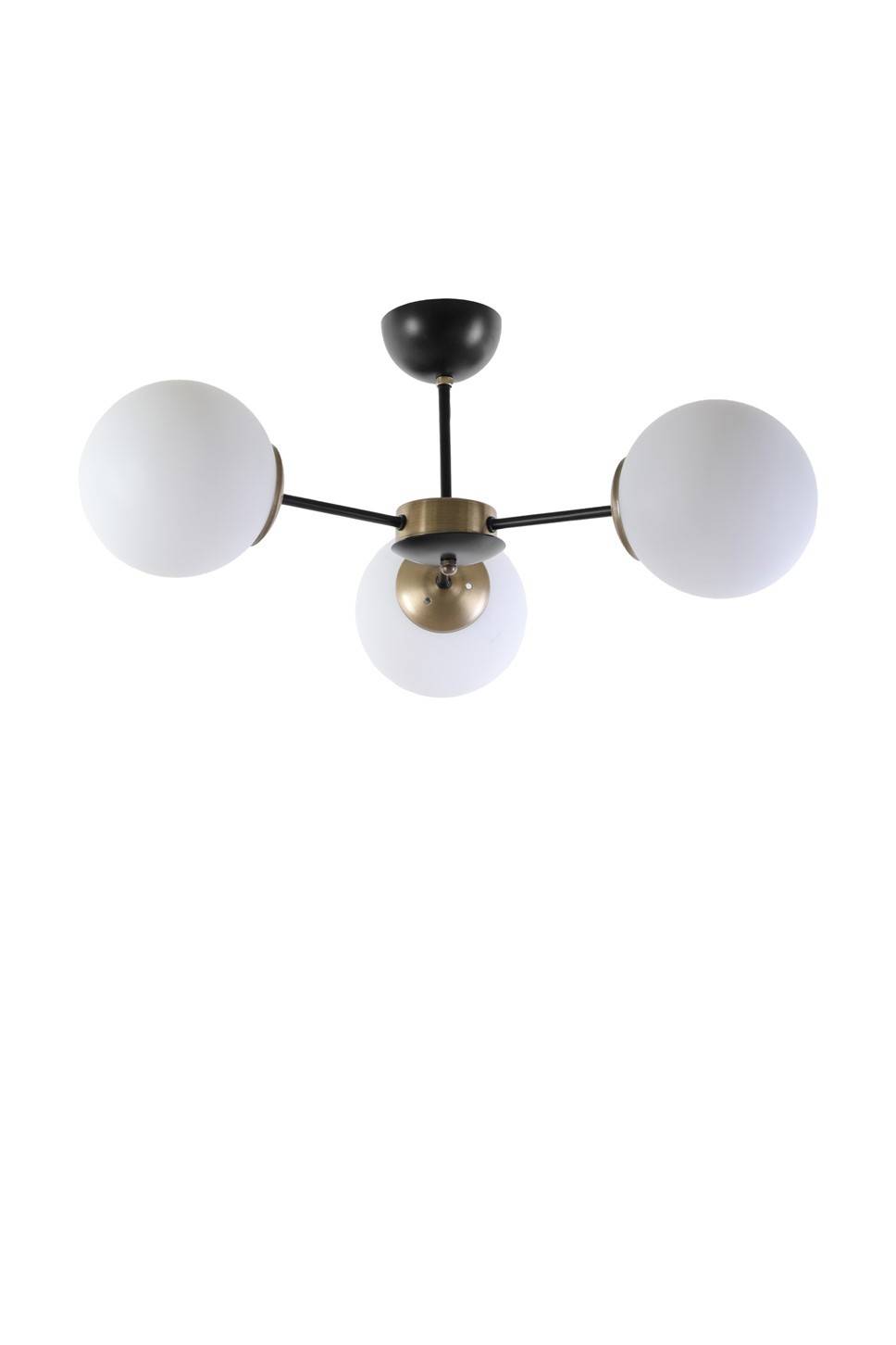 Lámpara de techo 3 globos soporte Y Bulla Metal Vidrio Negro Blanco