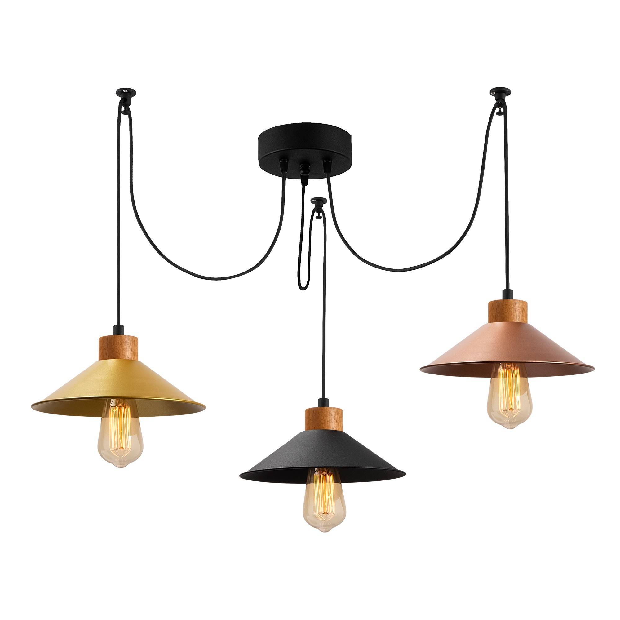 3-lamps spin plafondlamp Prismol Natuurlijk hout en Metaal Goud, Zwart en Brons