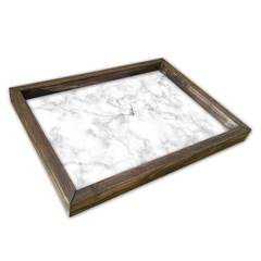 Piano del tavolo Caupona 30x40cm Pino massiccio scuro e motivo effetto marmo bianco