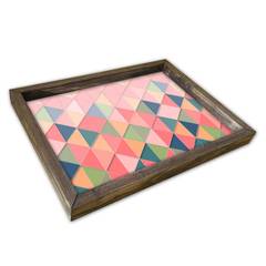 Piano da tavolo Caupona 30x40cm Pino massiccio scuro e motivo Triangolo Multicolore