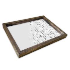 Plateau de table rectangle Caupona 30x40cm Pin massif foncé et Motif Tomettes effet 3D Blanc