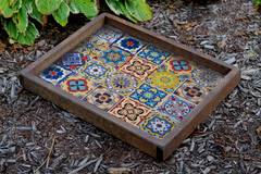 Tischplatte rechteckig Hintergrund Mosaikdruck Caupona 40x50x6cm Holz Mehrfarbig