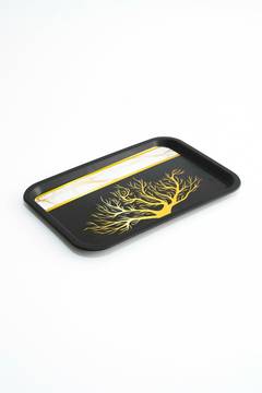 Tablett Tenuitas 31x21cm Schwarz Baum-Motiv Gold und Marmor-Effekt Weiß und Gold